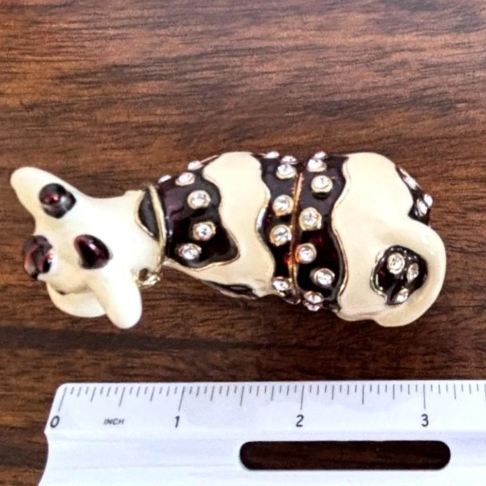 Jeweled Mini Cow Trinket Box Enamel Rhinestone Black White Country Whimsical Vtg